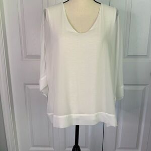 Ophelia Roe White‎ V-Neck Blouse dolman sleeve double layer blouse size large